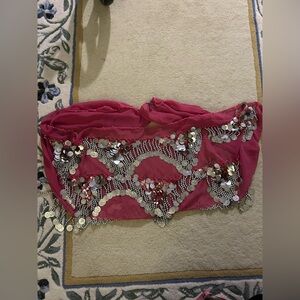Pink & Silver Belly Dancer Dancing Skirt Belt - Made In Turkey